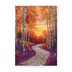 Birch Tree Forest Path Photographic Print, Autumn Landscape Art, Sunset Wall Decor, Nature Photography, Fine Art Print - Tawshia