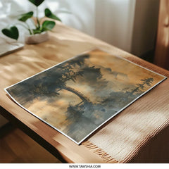 Misty Mountain Bridge Photographic Print, Forest Landscape Art, Asian Inspired Wall Decor, Nature Photo, Zen Home Art, Landscape Photography - Tawshia