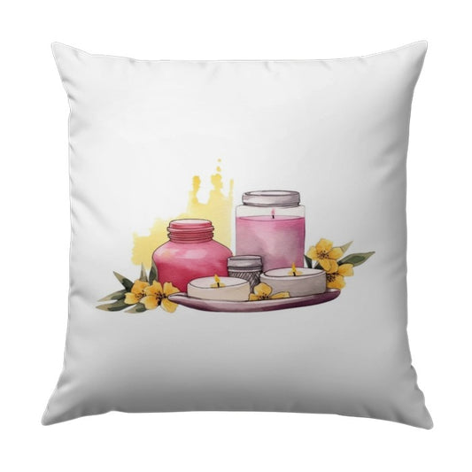 Spa Day Pillow, Relaxing Home Decor, Candle Pillow, Yellow Flowers, Meditation Gift, Peaceful Room Accent, Watercolor Artwork - Tawshia