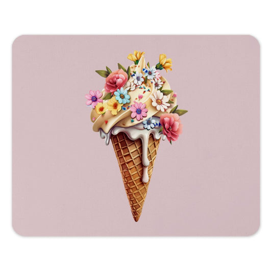 Floral Ice Cream Cone Mouse Pad, Cute Desk Accessory, Pastel Aesthetic, Trendy Computer Mat, Girl Gift, Whimsical Mousepad, Office Decor - Tawshia