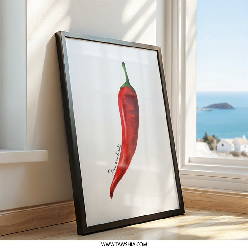 Red Hot Chili Pepper Wall Art, Watercolor Chili Print, Spicy Kitchen Decor, Foodie Gift, Funny Wall Art - Tawshia