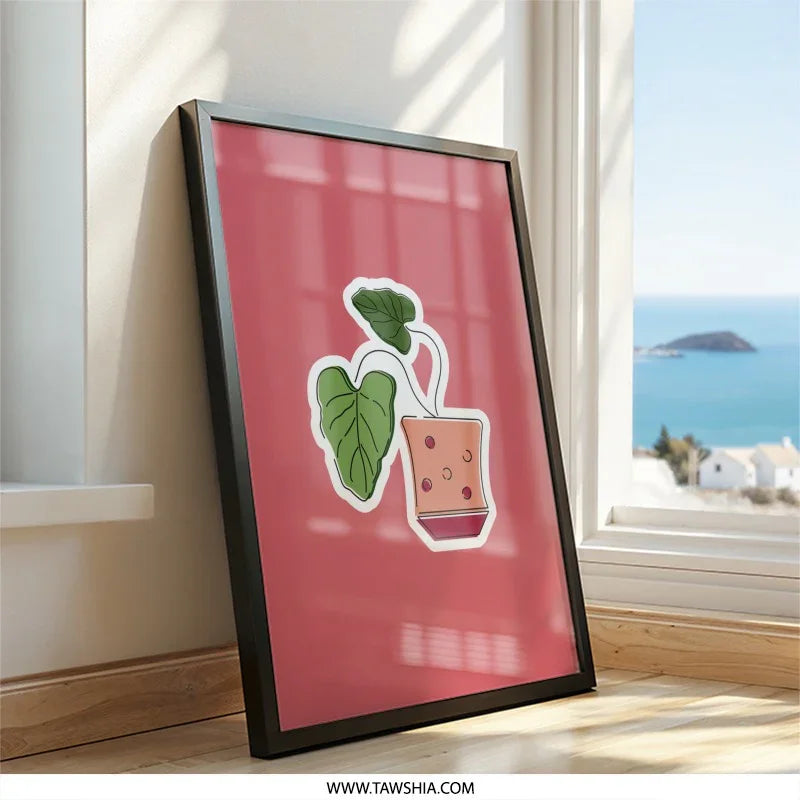 Cute Potted Plant Framed Wall Art, Botanical Print Home Decor, Modern Framed Artwork, Minimalist Plant Illustration, Houseplant Lover Gift - Tawshia
