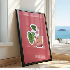 Cute Potted Plant Framed Wall Art, Botanical Print Home Decor, Modern Framed Artwork, Minimalist Plant Illustration, Houseplant Lover Gift - Tawshia