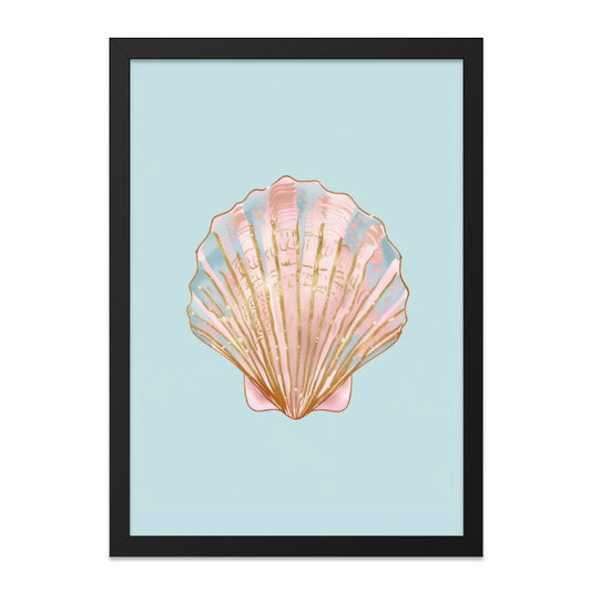 Seashell Wall Art, Pink Blue Gold Shell Print, Coastal Home Decor, Beach House Wall Decor, Modern Wall Art, Ocean Art Print - Tawshia