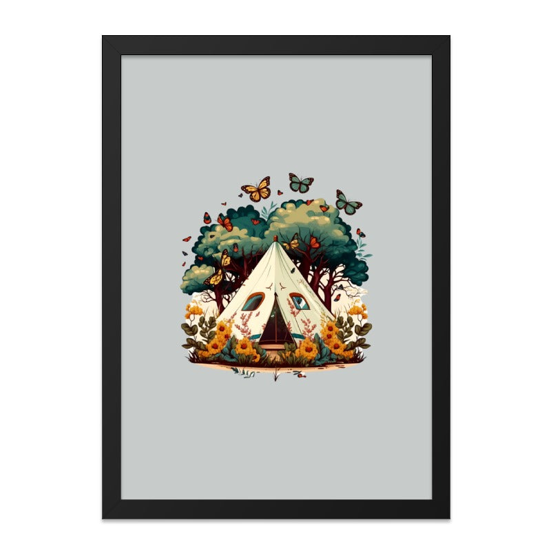 Camping Tent Wall Art, Butterfly Art Print, Nature Scenery Artwork, Modern Home Decor, Adventure Wall Decor, Tent and Butterfly Print - Tawshia