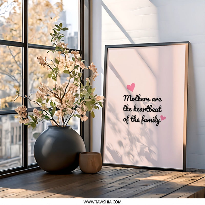 Mothers Heartbeat Wall Art, Family Love Art, Mom Gift Idea, Mother's Day Present, Quote Wall Art, Pink Wall Decor - Tawshia