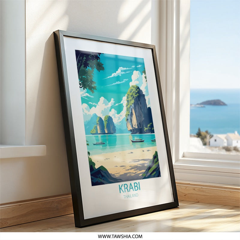 Krabi Thailand Wall Art, Tropical Island Print, Beach Landscape Poster, Vacation Travel Decor, Southeast Asia Scenery, Modern Art - Tawshia