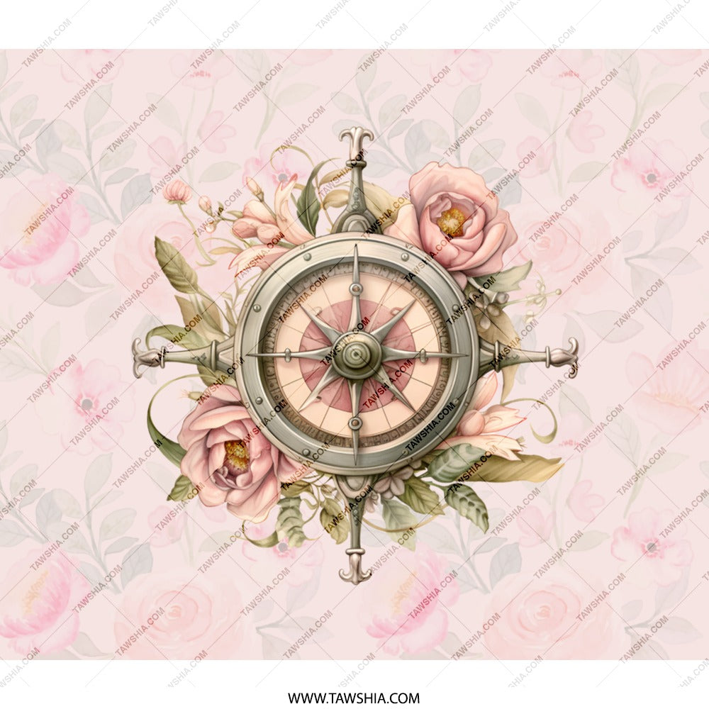Floral Compass Backpack, Pink Rose Backpack, Elegant Travel Bag, Stylish School Bag, Unique Design Bookbag, Everyday Backpack - Tawshia