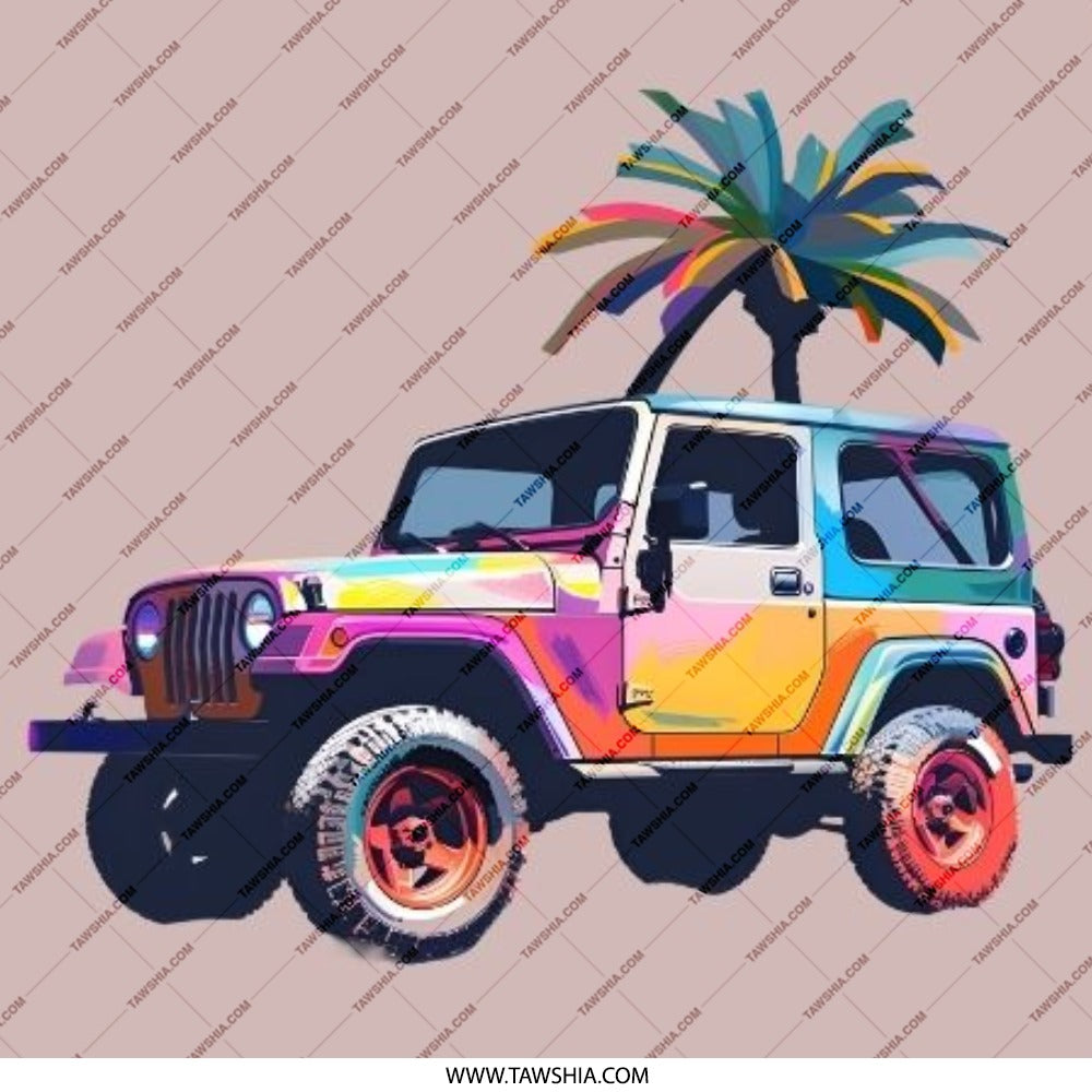 Colorful Jeep Pinback Button, Palm Tree Car Button, Tropical Vacation Souvenir, Beach Lover Gift, Off Roading Pin - Tawshia