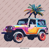 Colorful Jeep Pinback Button, Palm Tree Car Button, Tropical Vacation Souvenir, Beach Lover Gift, Off Roading Pin - Tawshia
