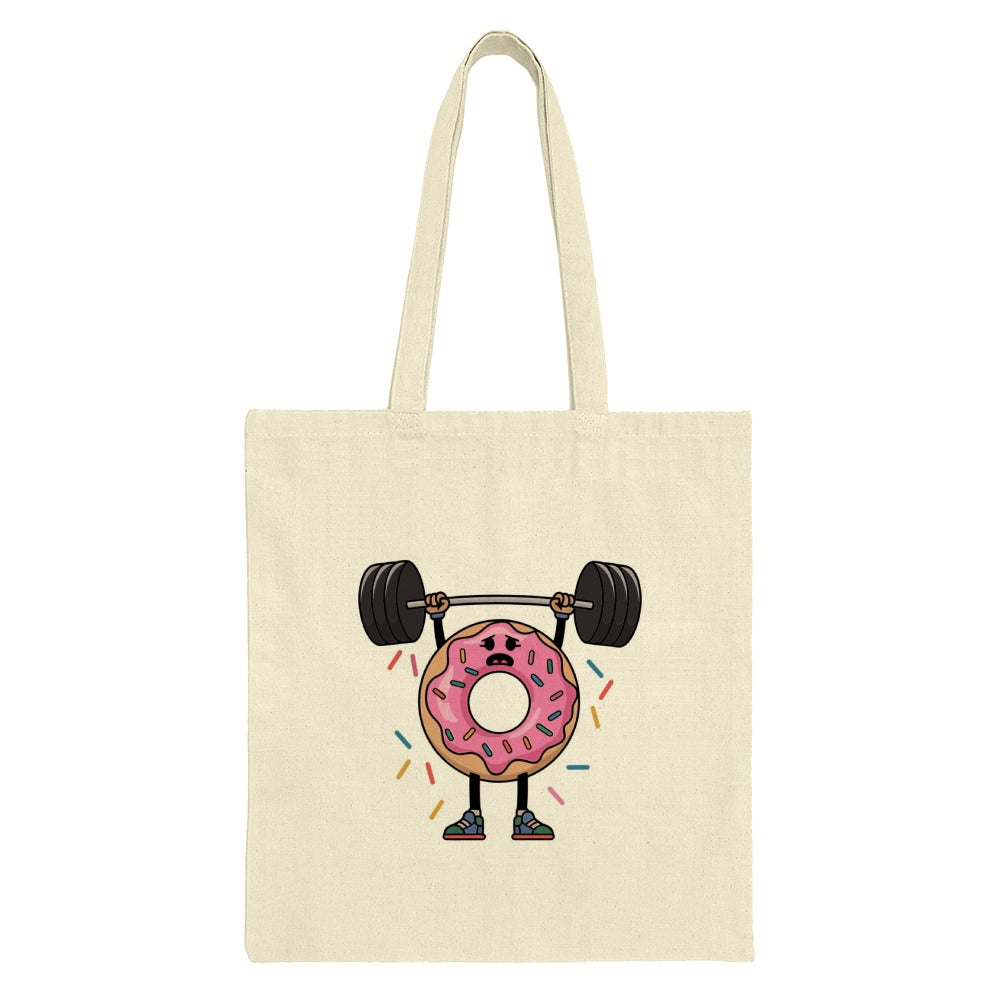 Funny Donut Gym Tote Bag, Weightlifting Design, Doughnut Lover Gift, Cartoon Food Art, Novelty Gym Bag, Unique Tote Bag for her or him - Tawshia