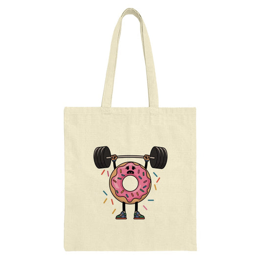 Funny Donut Gym Tote Bag, Weightlifting Design, Doughnut Lover Gift, Cartoon Food Art, Novelty Gym Bag, Unique Tote Bag for her or him - Tawshia
