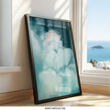 Abstract Cloud Wall Art, Dreamy Sky Painting Print, Modern Home Decor, Atmospheric Cloudscape, Contemporary Fine Art, Teal and White, Wall - Tawshia
