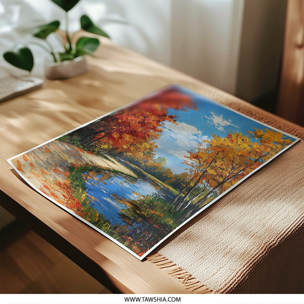 Autumn River Photographic Print, Fall Landscape Art, Nature Photography, Colorful Trees, Home Decor, Wall Art - Tawshia