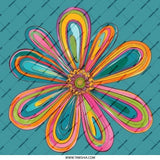 Groovy Flower Pinback Button, 70s Style Floral Button, Colorful Retro Flower Power Button, Funky Teal Flower Pinback Button - Tawshia