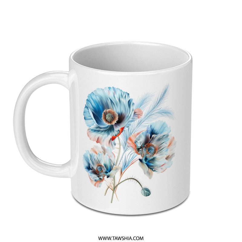 Blue Poppy Mug, Floral Coffee Cup, Flower Lover Gift, Unique Tea Mug, Botanical Mug, Spring Decor, Housewarming Gift, Artistic Mug - Tawshia