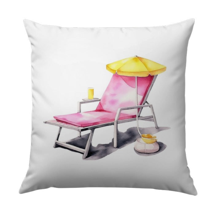 Beach Chair Pillow, Summer Vacation Home Decor, Tropical Getaway Throw Pillow, Sun Lounger Cushion, Coastal Living Gift, Watercolor Art - Tawshia