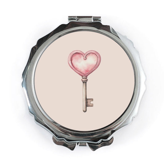 Heart Key Pocket Mirror, Love Key Compact Mirror, Romantic Gift Idea, Watercolor Art Pocket Mirror, Anniversary Gift Pocket Mirror - Tawshia