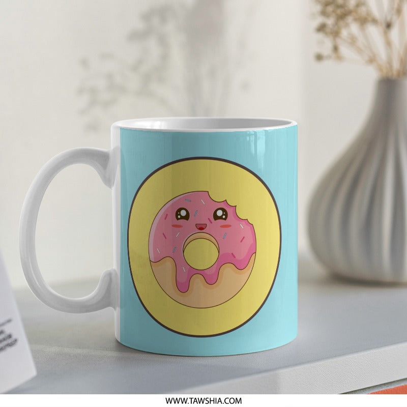 Cute Donut Mug, Kawaii Food Mug, Funny Coffee Cup, Sweet Treat Lover Gift, Unique Donut Design Mug - Tawshia