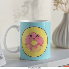 Cute Donut Mug, Kawaii Food Mug, Funny Coffee Cup, Sweet Treat Lover Gift, Unique Donut Design Mug - Tawshia