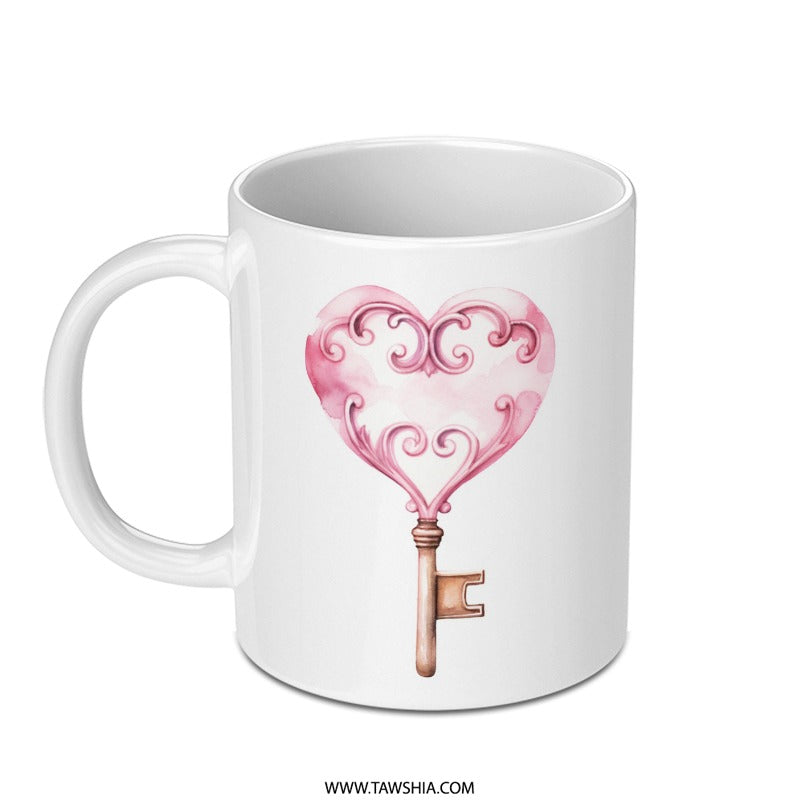 Heart Key Mug, Romantic Gift, Love Key Mug, Valentine's Day Mug, Unique Mug, Gift For Her, Gift For Him, Heart Decor Mug - Tawshia