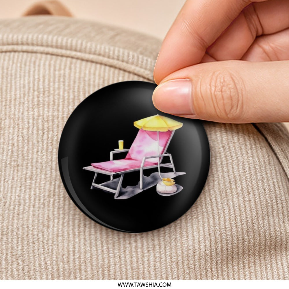 Beach Chair Pinback Button, Vacation Vibes Button, Summer Relaxation, Beach Lover Gift, Tropical Getaway, Holiday Pin, Cute Accessory - Tawshia
