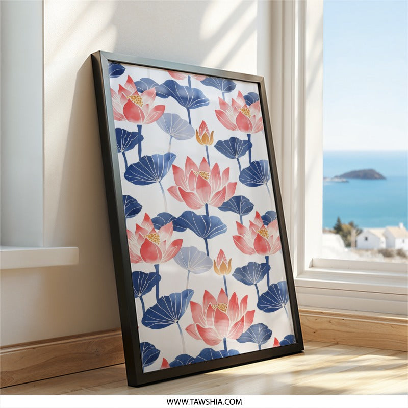 Lotus Flower Wall Art, Floral Wall Decor, Botanical Art Print, Elegant Home Decor, Nature Inspired Art, Serene Wall Hanging - Tawshia