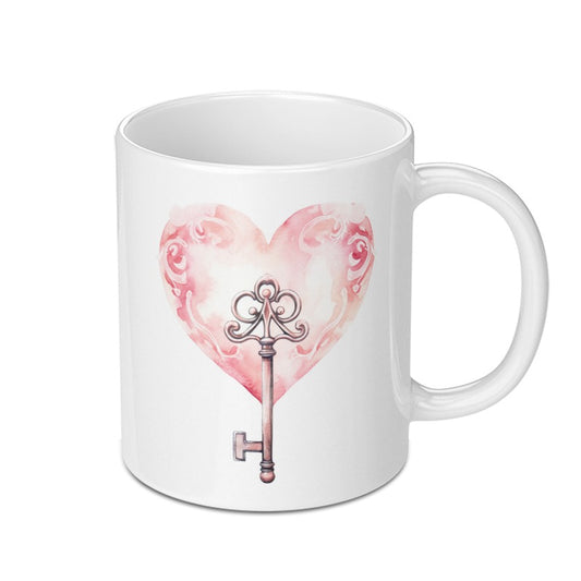 Heart and Key Mug, Romantic Gift Idea, Valentine's Day Mug, Unique Coffee Mug, Special Occasion Present, Elegant Design Cup - Tawshia