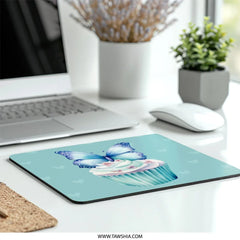 Butterfly Cupcake MousePad, Cute Desk Decor, Pastel Aesthetic, Blue Butterfly, Whimsical Mouse Pad, Kawaii Desk Accessories, Gift Idea - Tawshia