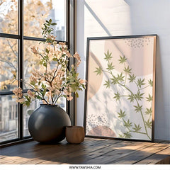 Cannabis Leaf Wall Art, Boho Botanical Print, Minimalist Plant Poster, Aesthetic Home Decor, Modern Abstract Art, Weed Gift Idea - Tawshia