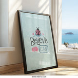 Believe You Can Framed Wall Art, Ladybug Illustration, Inspirational Quote Print, Motivational Decor, Nursery Art, Girl's Room Art - Tawshia