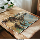 Coastal Village Photographic Print, Oil Painting Style, Boat Scene Print, Seaside Wall Art, Home Decor Print, Coastal Art Print - Tawshia