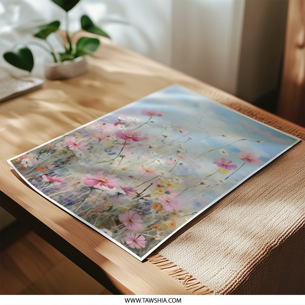 Pink Cosmos Photographic Print, Floral Wall Decor, Flower Field Photo, Pastel Art, Botanical Print, Nature Photography, Wall Art - Tawshia