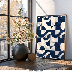 Geometric Wall Art, Abstract Print, Navy Blue Art, Modern Wall Decor, Circle Square Pattern, Minimalist Home Decor, Trendy Art Print - Tawshia