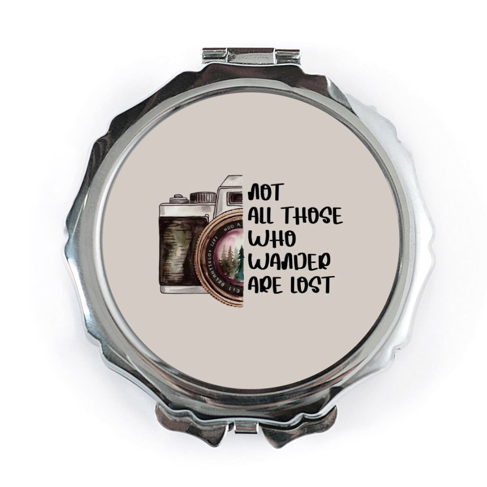 Not All Those Who Wander Are Lost, Pocket Mirror, Camera Gift, Travel Accessory, Inspirational Quote, On The Go Beauty, Cute Pocket Mirror - Tawshia