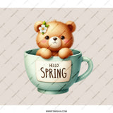 Hello Spring Bear Backpack, Cute Teddy in Cup Design, Floral Accent, Springtime School Bag, Kids Backpack, Everyday Carry - Tawshia