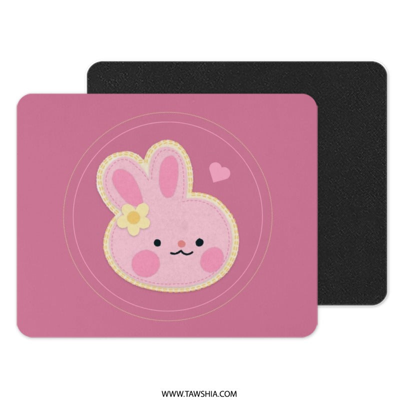 Pink Bunny Mouse Pad, Cute Rabbit Desk Accessory, Kawaii Office Decor, Playful Computer Mat, Flower Bunny Design, Gift for Her, Easter Decor - Tawshia