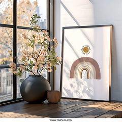 Boho Rainbow Sun Wall Art, Neutral Tone Print, Minimalist Home Decor, Nursery Art, Modern Wall Hanging, Cute Kids Room Art, Wall Decor - Tawshia