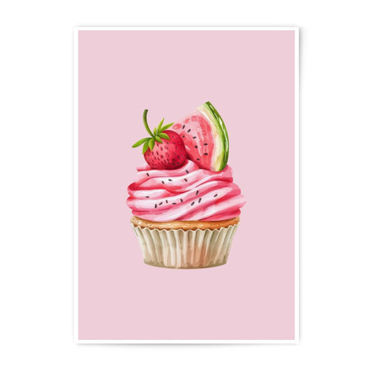 Cupcake Photographic Prints, Strawberry Watermelon Art, Dessert Wall Decor, Sweet Treat Prints, Food Illustration Prints, Kitchen Art - Tawshia