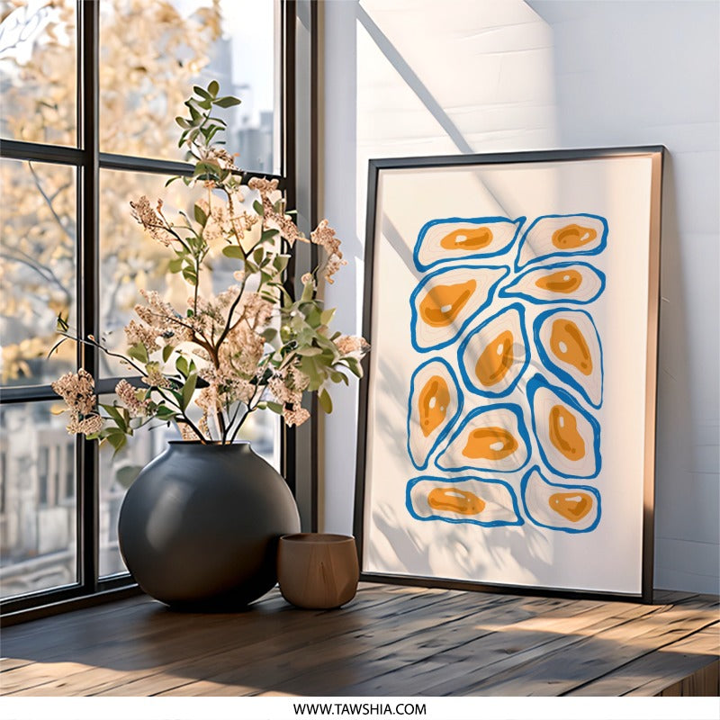 Abstract Oyster Wall Art, Blue and Orange Print, Modern Home Decor, Coastal Artwork, Stylish Wall Decor, Trendy Gift Idea - Tawshia