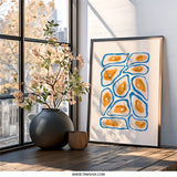 Abstract Oyster Wall Art, Blue and Orange Print, Modern Home Decor, Coastal Artwork, Stylish Wall Decor, Trendy Gift Idea - Tawshia