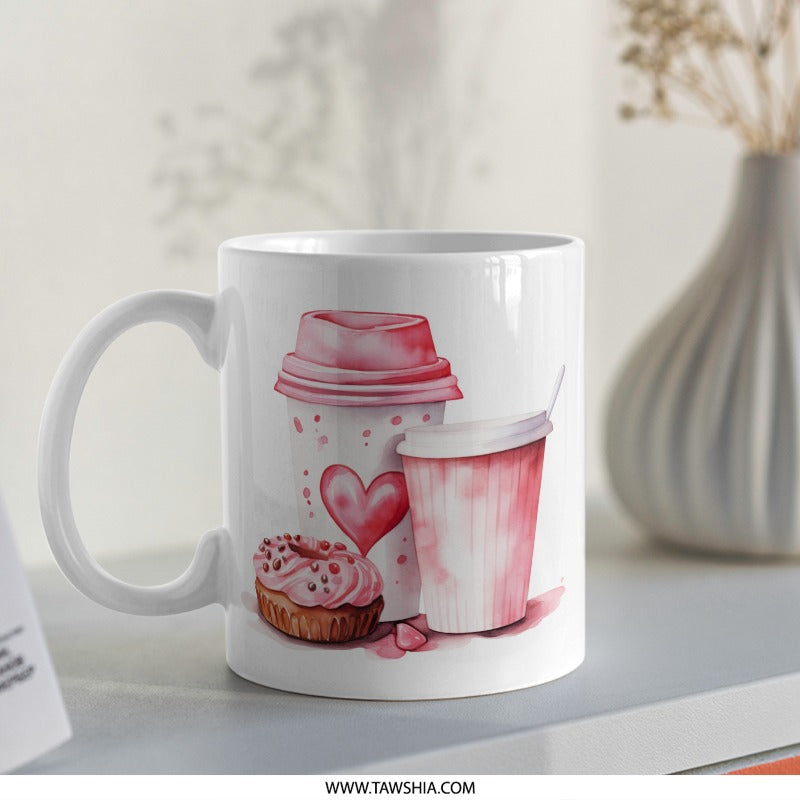 Pink Coffee Mug, Watercolor Mug, Donut Mug, Sweet Treat Mug, Coffee Lover Gift, Foodie Mug, Valentine's Day Gift Mug, Unique Mug Missing field - Tawshia