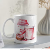 Pink Coffee Mug, Watercolor Mug, Donut Mug, Sweet Treat Mug, Coffee Lover Gift, Foodie Mug, Valentine's Day Gift Mug, Unique Mug Missing field - Tawshia