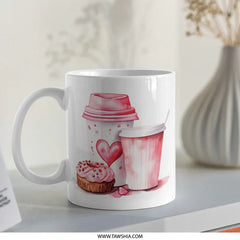 Pink Coffee Mug, Watercolor Mug, Donut Mug, Sweet Treat Mug, Coffee Lover Gift, Foodie Mug, Valentine's Day Gift Mug, Unique Mug Missing field - Tawshia