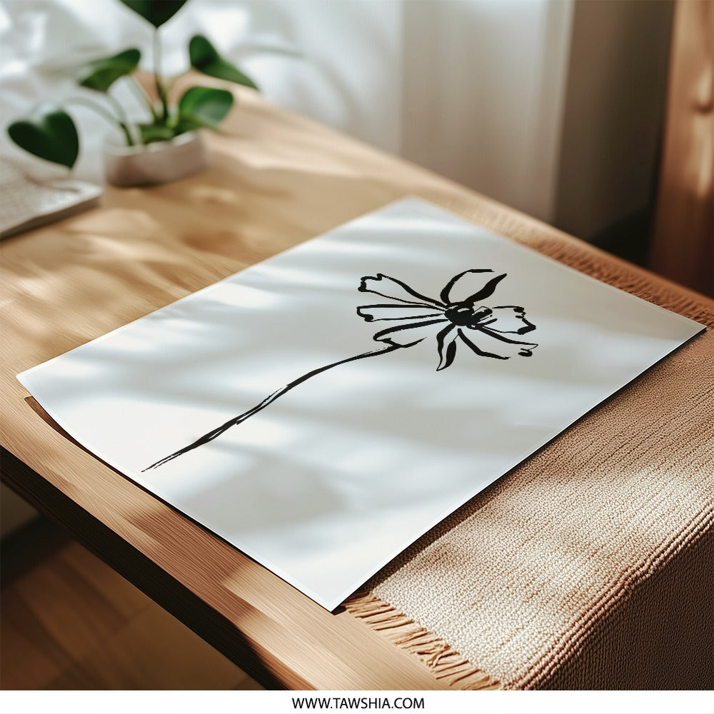 Minimalist Flower Photographic Print, Floral Wall Art, Line Art Flower Print, Botanical Print, Black and White Flower Art - Tawshia