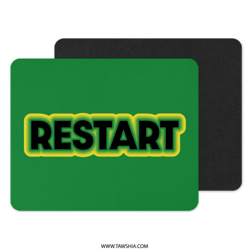Restart Mouse Pad, Green and Yellow Design, Funny Computer Accessory, Desk Decor, Unique Gift Idea, Office Essential, Gaming Mousepad - Tawshia
