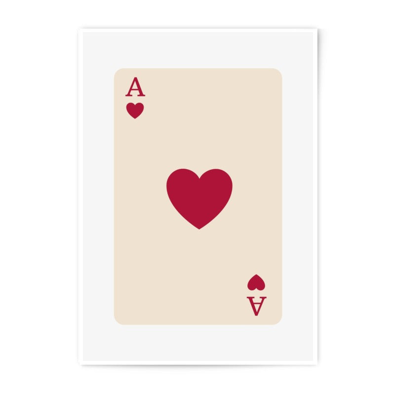 Ace of Hearts Photographic Print, Playing Card Art, Minimalist Wall Decor, Card Game Print, Valentine's Day Gift, Lucky Card Art Print - Tawshia