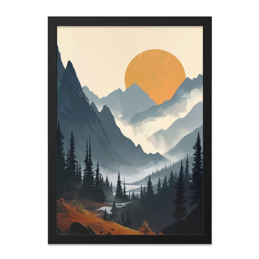 Mountain Sunset Wall Art, Landscape Art Print, Nature Scenery Poster, Serene Sunrise Decor, Minimalist Mountain Art, Living Room Wall Decor - Tawshia
