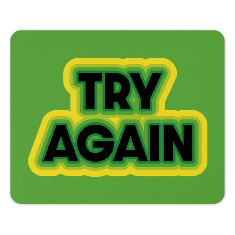 Try Again Mouse Pad, Motivational Quote Mousepad, Green Yellow Black Mouse Mat, Positive Message Desk Decor, Gaming Mouse Pad - Tawshia
