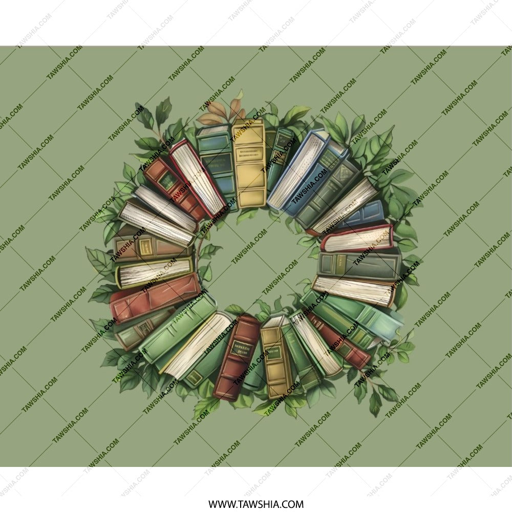 Book Wreath Mouse Pad, Reader Gift, Library Decor, Writer Desk Accessory, Book Lover Gift, Librarian Present, Books and Leaves Design - Tawshia
